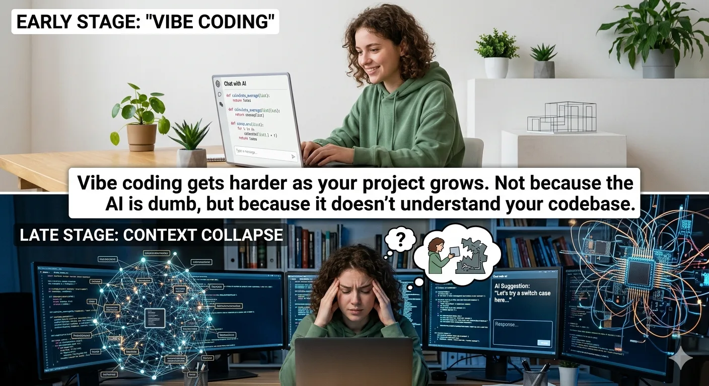 Vibe Coding Gets Harder as Your Project Grows. Not Because the AI Is Dumb, but Because It Doesn't Understand Your Codebase